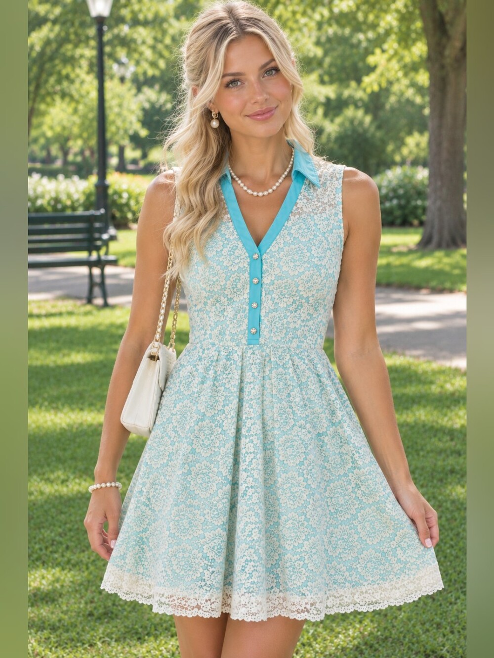 Candalite Sleeveless Lace Collared Dress - Size M